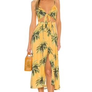 Agua Bendita Karen Goa Midi Dress Palm Tree Tropical Print Cutout Tie